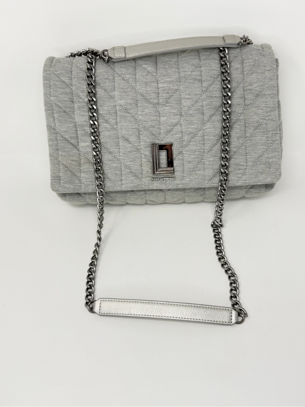 Karl Lagerfeld Quilted Light Gray Chain Shoulder Bag